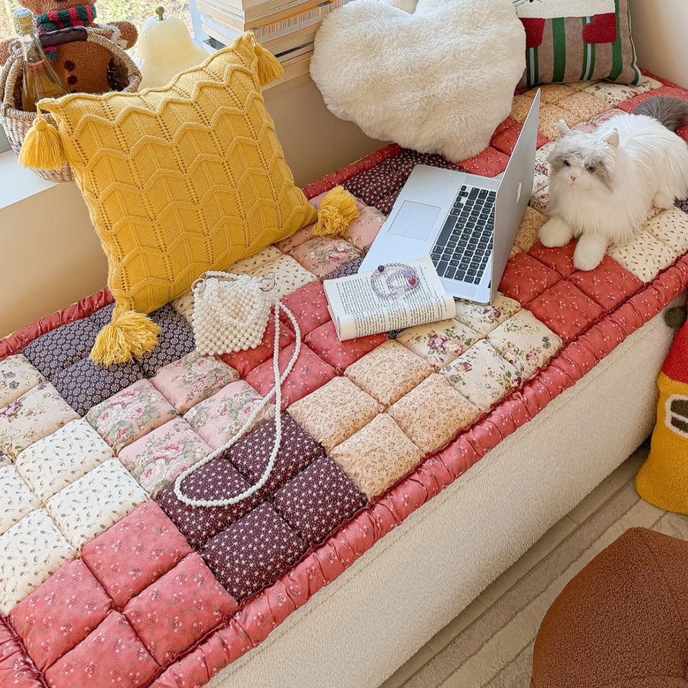 Tapis pour animaux de compagnie en peluche doux, floral vintage fait main, housse de canapé antidérapante