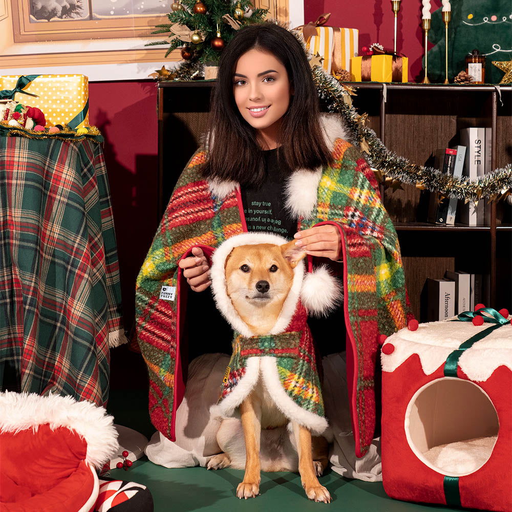 Poncho chaud à carreaux classique pour homme et chien - Compagnons festifs