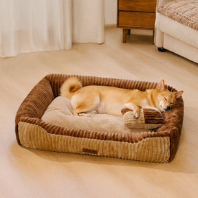 Lit pour chien en flanelle à blocs de couleur vintage avec coussin amovible – CozyRest