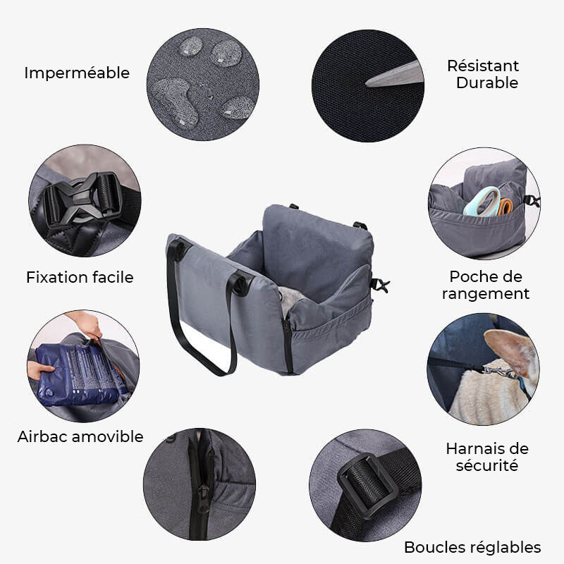 Siège auto portable multifonctionnel pour chien avec lit gonflable