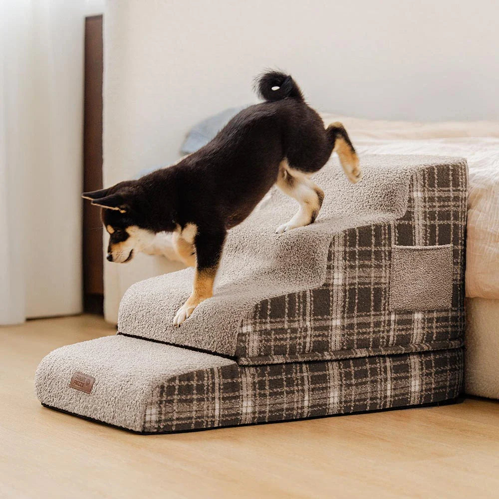 Rampe pour animaux en peluche à carreaux mousse haute densité amovible - ComfyClimb