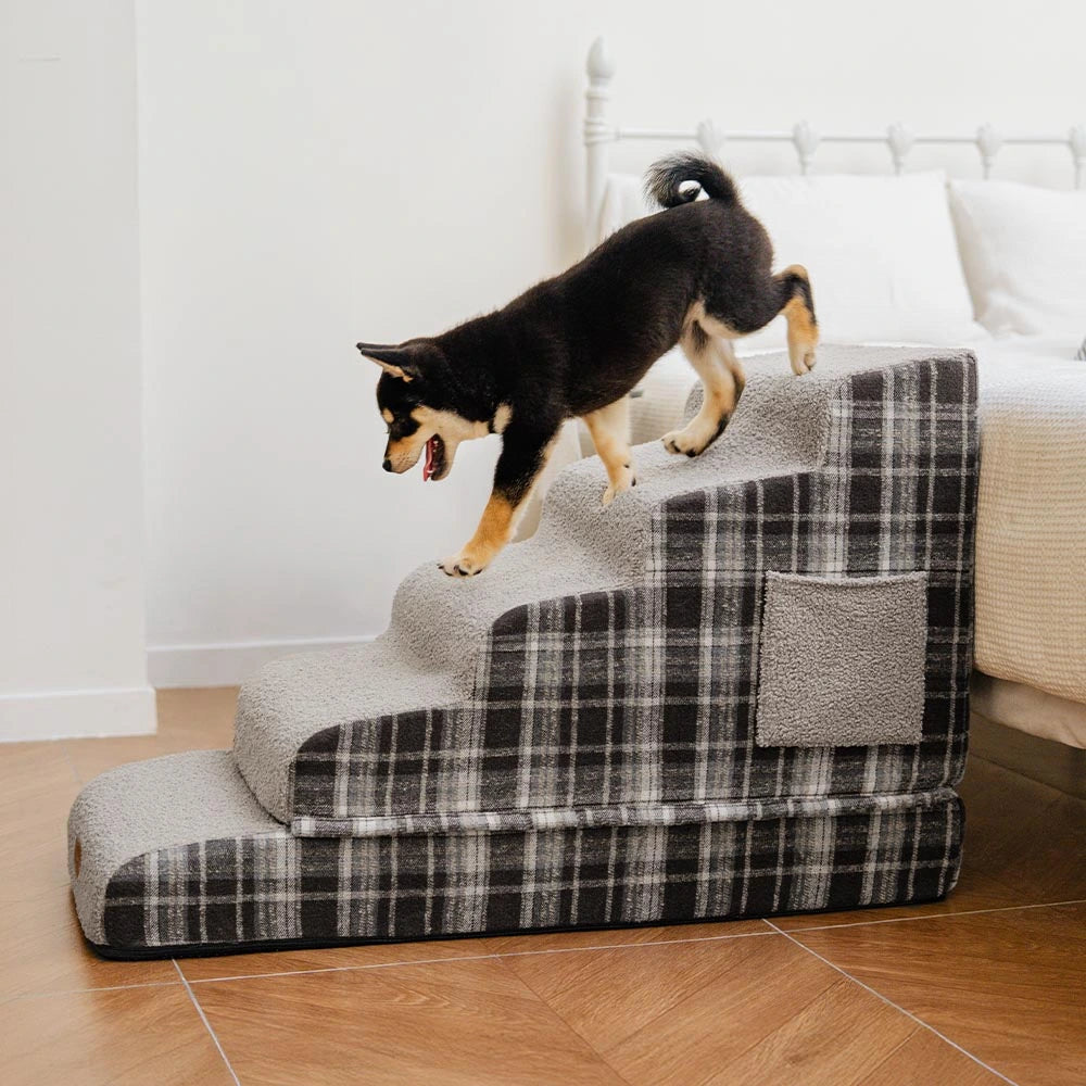 Rampe pour animaux en peluche à carreaux mousse haute densité amovible - ComfyClimb