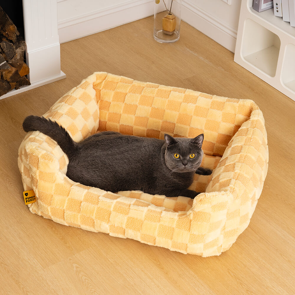 Lit à carreaux confortable pour chien et chat