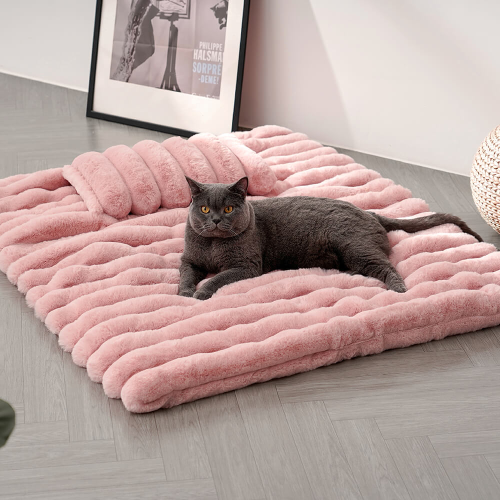 Tapis de luxe à rayures en fausse fourrure pour animaux de compagnie