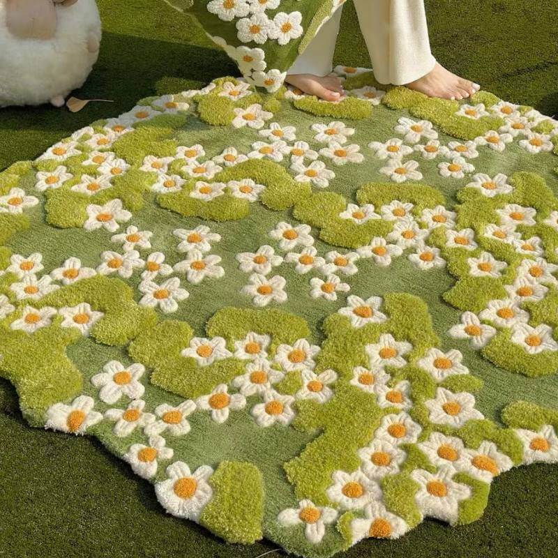 Tapis pour animaux en laine tufier à la main - Petite marguerite