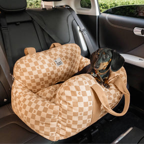 Siège de voiture pour chien à damier vintage et cœur