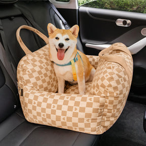 Siège de voiture pour chien à damier vintage et cœur