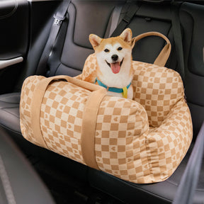 Siège de voiture pour chien à damier vintage et cœur