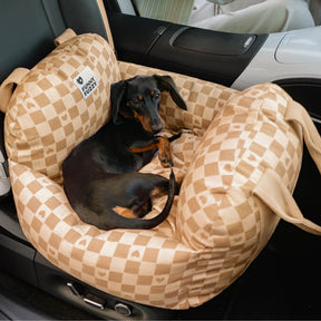 Siège de voiture pour chien à damier vintage et cœur