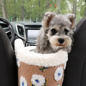 Siège de voiture à fleurs pour animaux de compagnie en laine pour console centrale