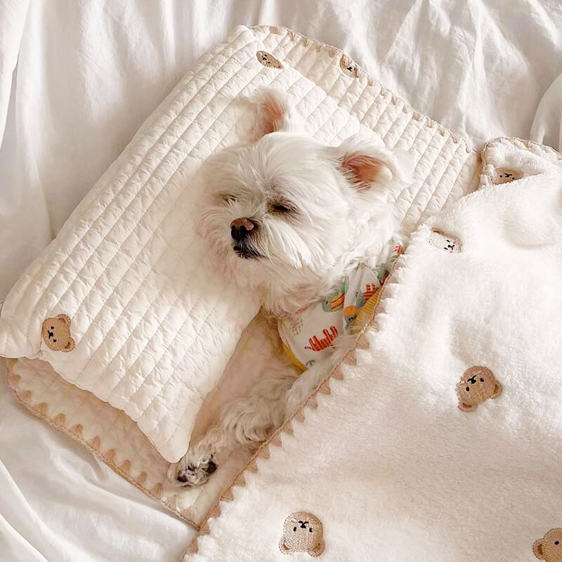 Ensemble de lits en coton brodé pour animaux de compagnie