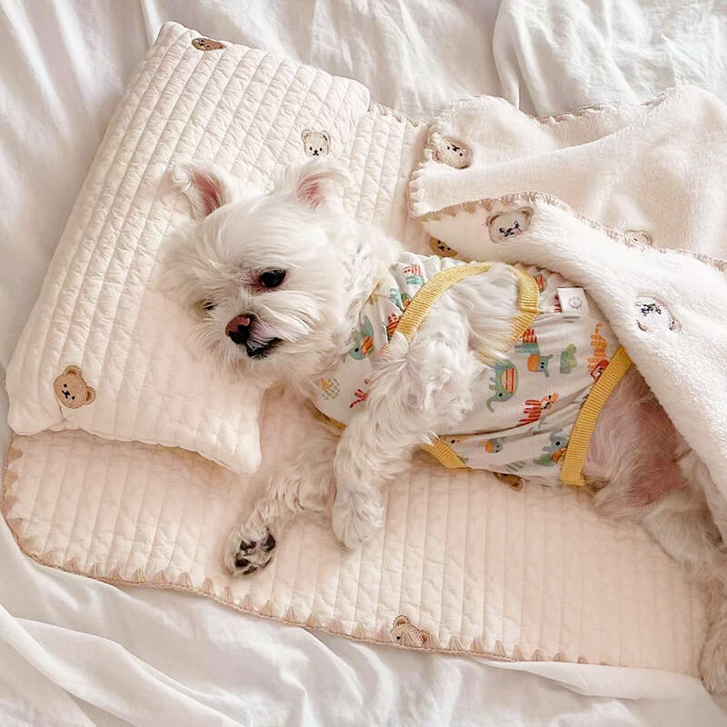 Ensemble de lits en coton brodé pour animaux de compagnie